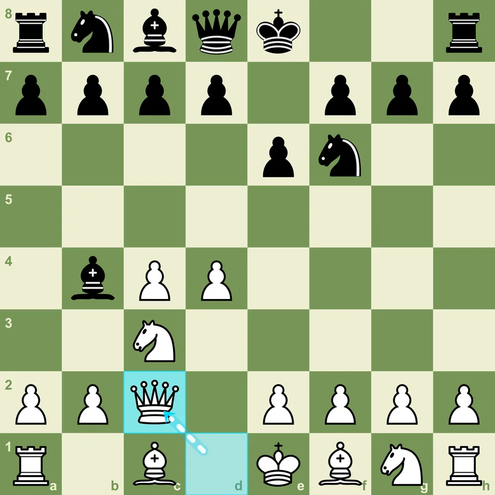 The Classical Variation - 4.Qc2 defends the knight to avoid doubled pawns after ...Bxc3 Nimzo-Indian Classical Variation after 1.d4 Nf6 2.c4 e6 3.Nc3 Bb4 4.Qc2