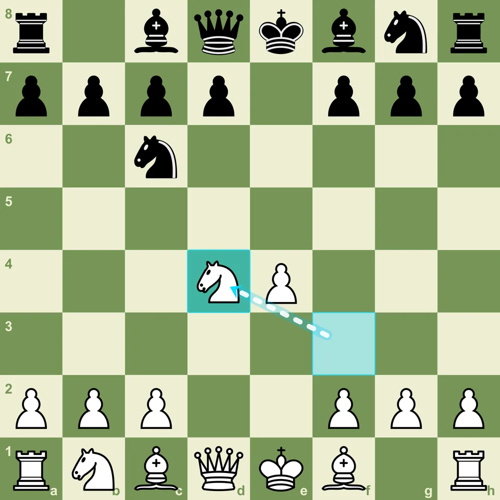 The Main Line after 4.Nxd4 - White recentralizes the knight and opens the position Scotch Game main line after 1.e4 e5 2.Nf3 Nc6 3.d4 exd4 4.Nxd4